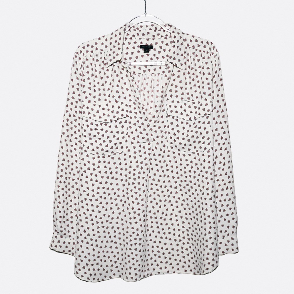 Ann Taylor Romantic Heart Print Blouse Plus Size Top 2X XXL Valentine's Day Love - Picture 2 of 8